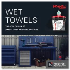 WypAll Power Clean ProScrub Pre-Saturated Wipes, 9.5 x 12, Citrus Scent, Green, 75/Bucket, 6 Buckets/Carton