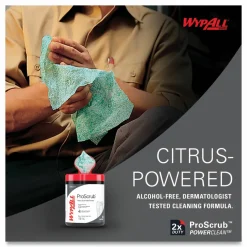 WypAll Power Clean ProScrub Pre-Saturated Wipes, 9.5 x 12, Citrus Scent, Green, 75/Bucket, 6 Buckets/Carton