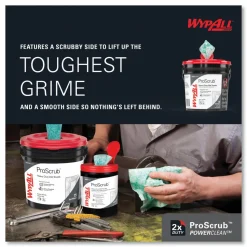WypAll Power Clean ProScrub Pre-Saturated Wipes, 9.5 x 12, Citrus Scent, Green, 75/Bucket, 6 Buckets/Carton
