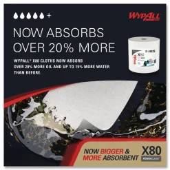 WypAll Power Clean X80 Heavy Duty Cloths, Jumbo Roll, 12.4 x 12.2, White, 455/Roll