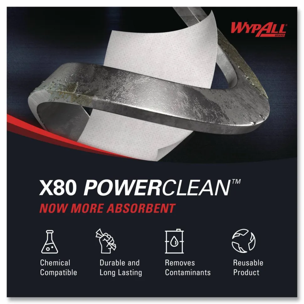 WypAll Power Clean X80 Heavy Duty Cloths, Jumbo Roll, 12.4 x 12.2, White, 455/Roll