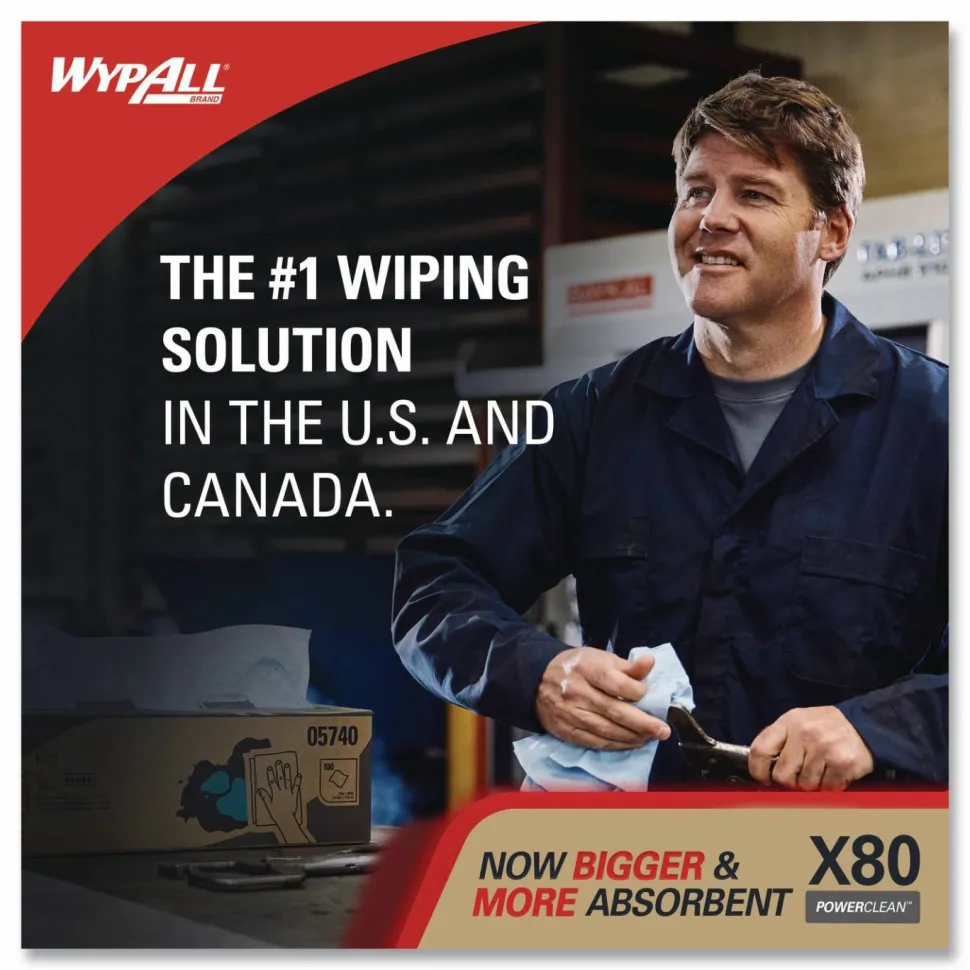 WypAll Power Clean X80 Heavy Duty Cloths, Jumbo Roll, 12.4 x 12.2, White, 455/Roll