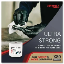 WypAll Power Clean X80 Heavy Duty Cloths, Jumbo Roll, 12.4 x 12.2, White, 455/Roll