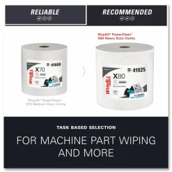 WypAll Power Clean X80 Heavy Duty Cloths, Jumbo Roll, 12.4 x 12.2, White, 455/Roll