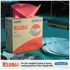 WypAll Power Clean X80 Heavy Duty Cloths, HYDROKNIT, POP-UP Box, 8.34 x 16.8, Red, 76/Box, 5 Box/Carton