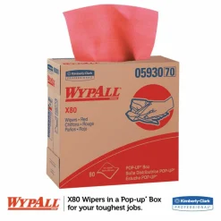 WypAll Power Clean X80 Heavy Duty Cloths, HYDROKNIT, POP-UP Box, 8.34 x 16.8, Red, 76/Box, 5 Box/Carton