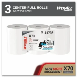 WypAll X70 Cloths, Center-Pull, 9.8 x 12.2, White, 275/Roll, 3 Rolls/Carton