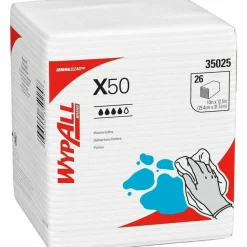 WypAll X50 Cloths, 1/4 Fold, 12.5 x 10, White, 26/Pack, 32 Packs/Carton