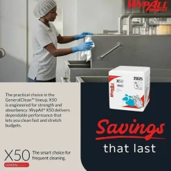 WypAll X50 Cloths, 1/4 Fold, 12.5 x 10, White, 26/Pack, 32 Packs/Carton