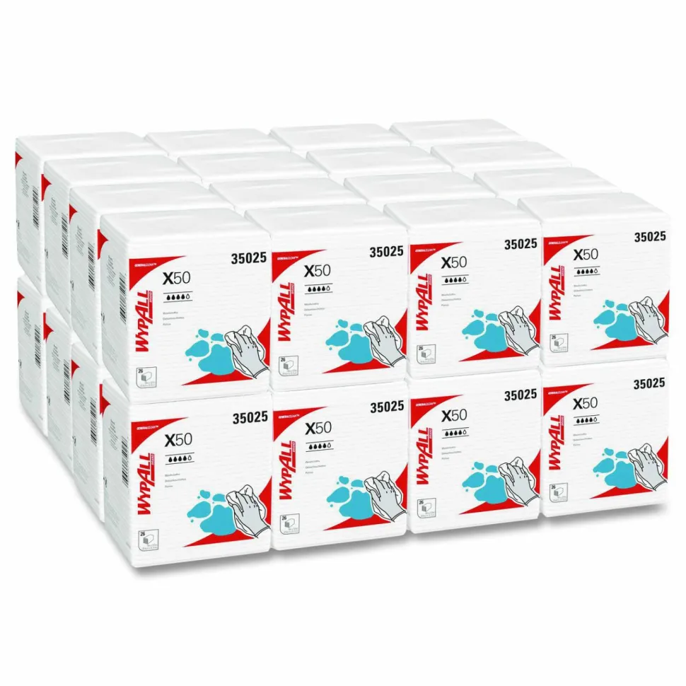 WypAll X50 Cloths, 1/4 Fold, 12.5 x 10, White, 26/Pack, 32 Packs/Carton