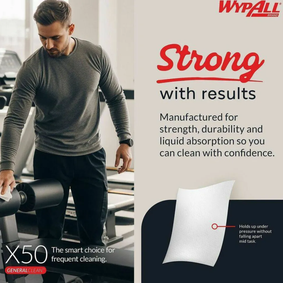 WypAll X50 Cloths, 1/4 Fold, 12.5 x 10, White, 26/Pack, 32 Packs/Carton