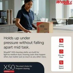 WypAll X50 Cloths, 1/4 Fold, 12.5 x 10, White, 26/Pack, 32 Packs/Carton