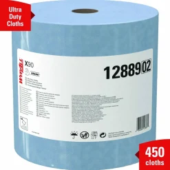 WypAll X90 Cloths, Jumbo Roll, 2-Ply, 12.4 x 12.2, Blue Denim, 450/Roll