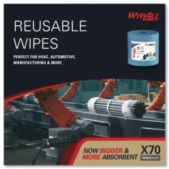 WypAll X70 Cloths, Jumbo Roll, 12.4 x 12.2, Blue, 820/Roll