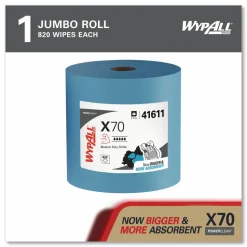 WypAll X70 Cloths, Jumbo Roll, 12.4 x 12.2, Blue, 820/Roll