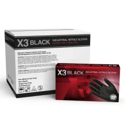 X3 Nitrile PF Gloves, Medium, Black, 100 Gloves Per Box