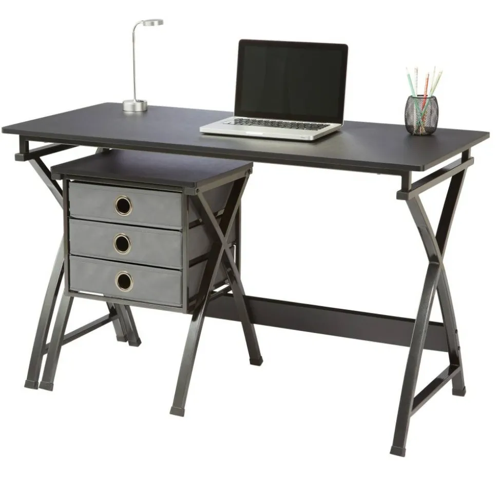X-Cross 48"W Computer Desk With File Cabinet, Black