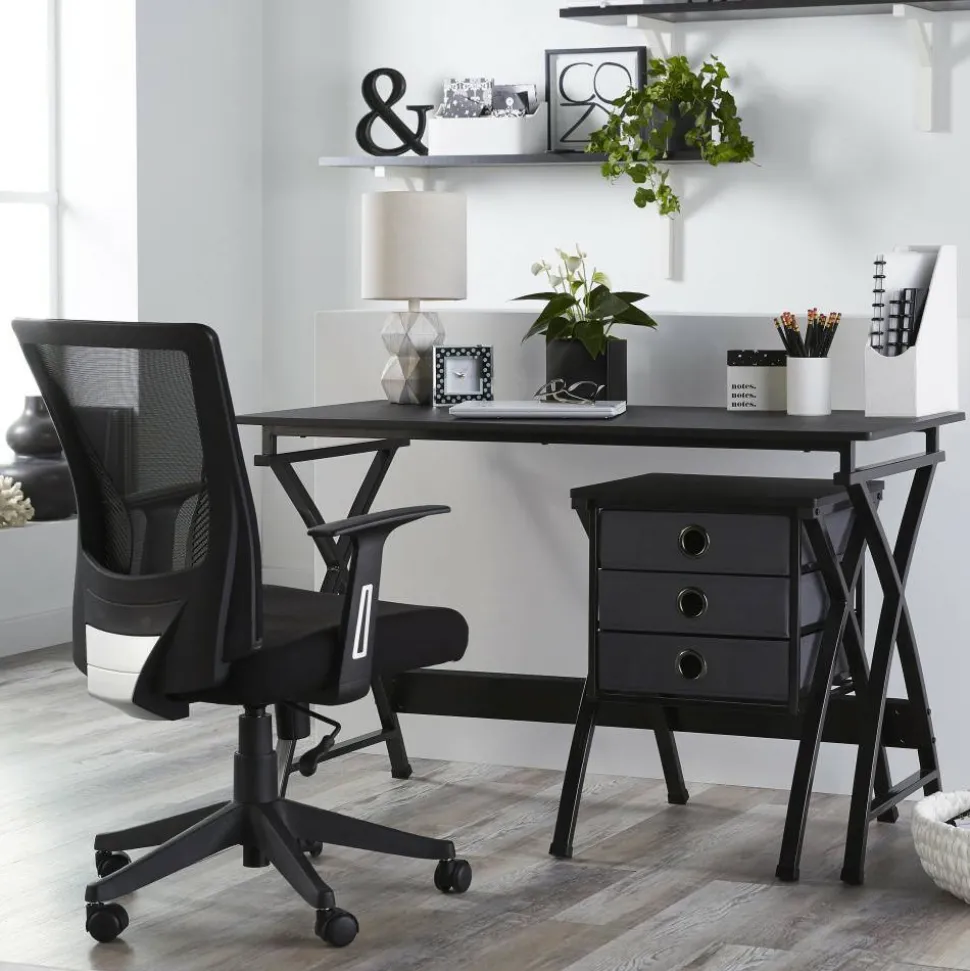 X-Cross 48"W Computer Desk With File Cabinet, Black