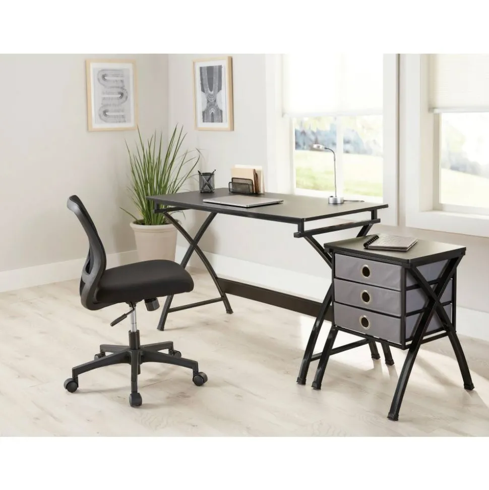 X-Cross 48"W Computer Desk With File Cabinet, Black