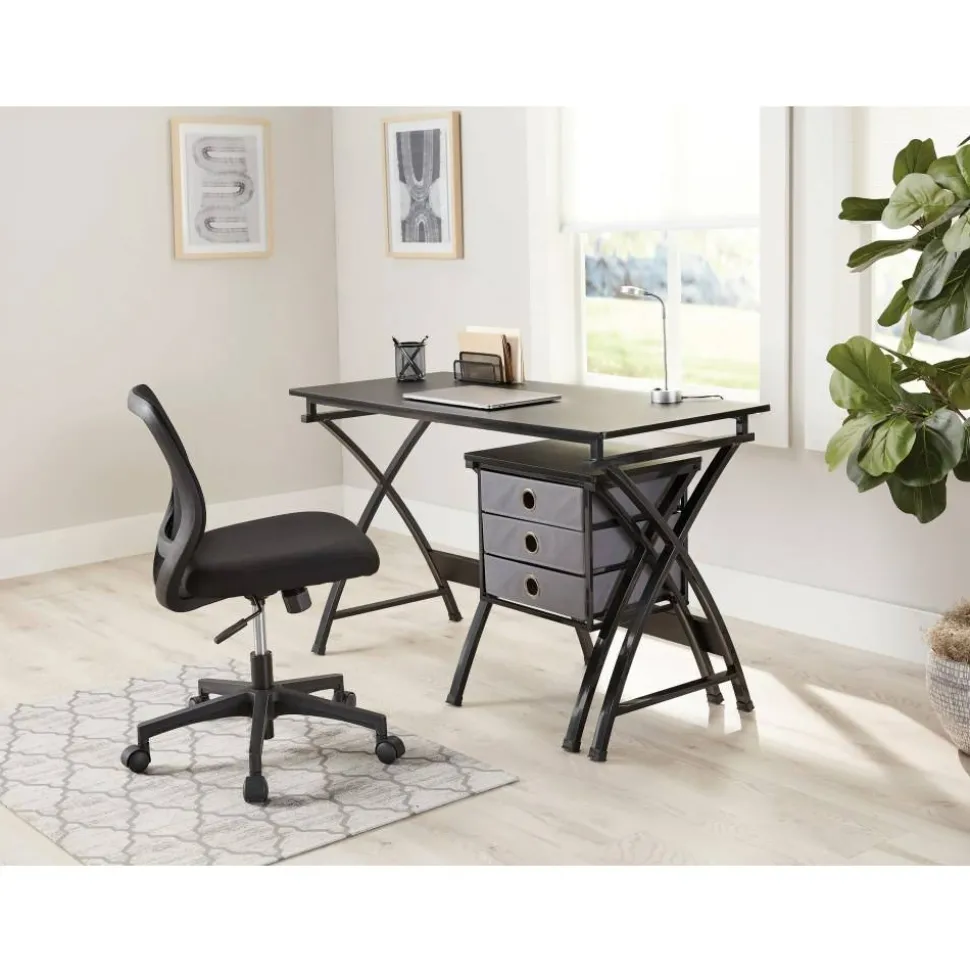 X-Cross 48"W Computer Desk With File Cabinet, Black
