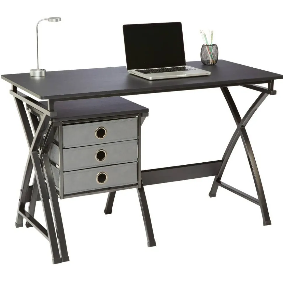 X-Cross 48"W Computer Desk With File Cabinet, Black