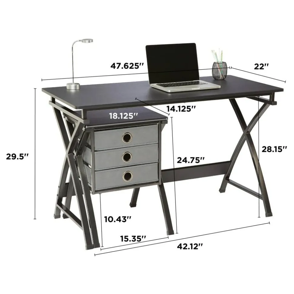 X-Cross 48"W Computer Desk With File Cabinet, Black