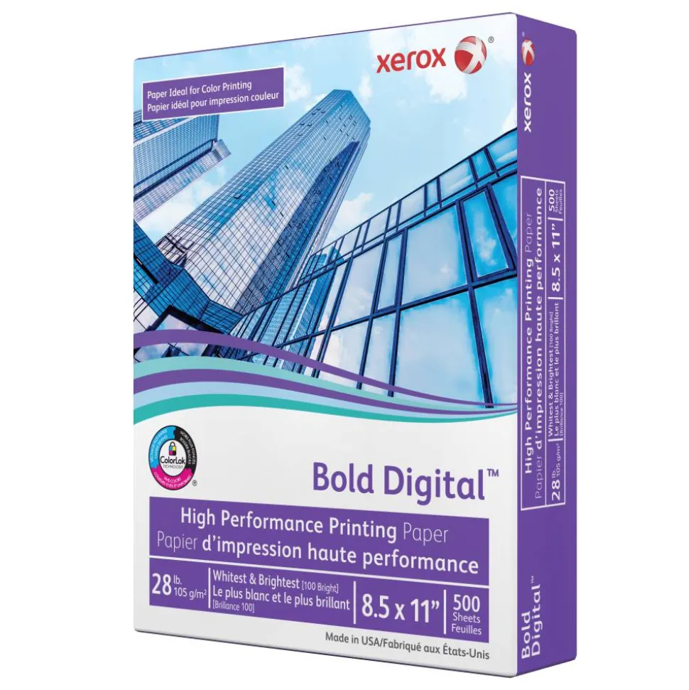 Xerox Bold Digital Printing Paper, Letter Size (8 1/2" x 11"), 100 (U.S.) Brightness, 28 Lb, FSC Certified, Ream Of 500 sheets