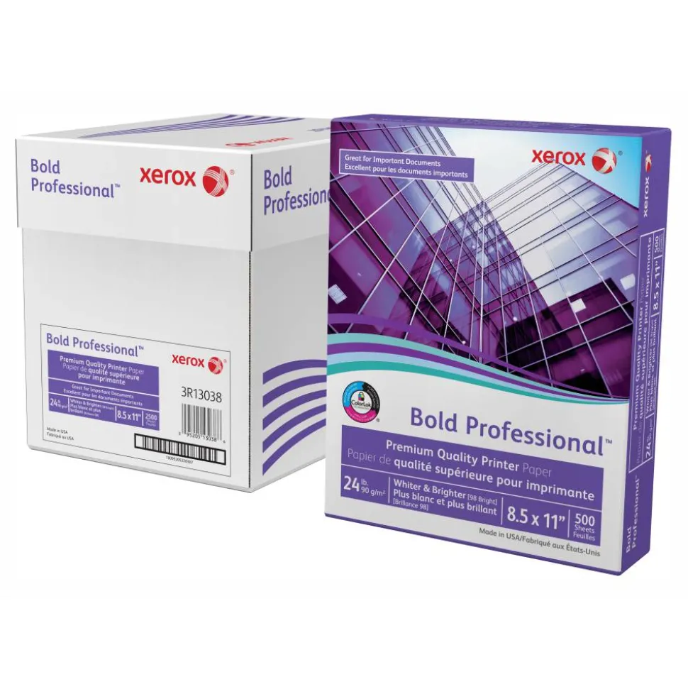 Xerox Bold Professional Premium Quality Inkjet Or Laser Paper, 5 Reams, Letter Size, Ream Of 500 sheets, 24 Lb, 98 Brightness - 3R13038-CS