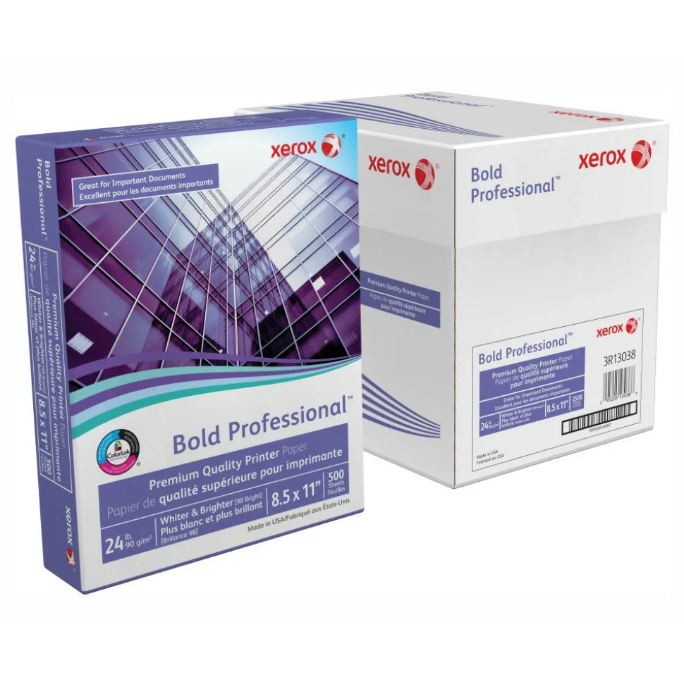 Xerox Bold Professional Premium Quality Inkjet Or Laser Paper, 5 Reams, Letter Size, Ream Of 500 sheets, 24 Lb, 98 Brightness - 3R13038-CS
