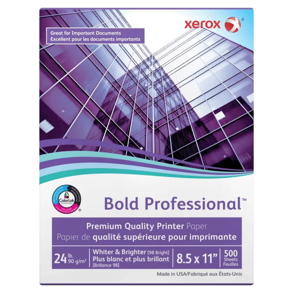 Xerox Bold Professional Premium Quality Inkjet Or Laser Paper, 1 Ream, Letter Size, Ream Of 500 Sheets, 24 Lb, 98 Brightness - 3R13038