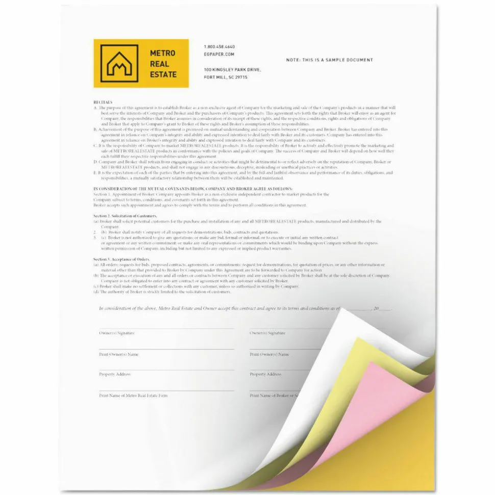 Xerox Revolution Premium Digital Carbonless Laser Paper, White/Canary/Pink/Goldenrod, Letter, 20 Lb, 92 Brightness, 1250 Total, 125 Sets/Ream