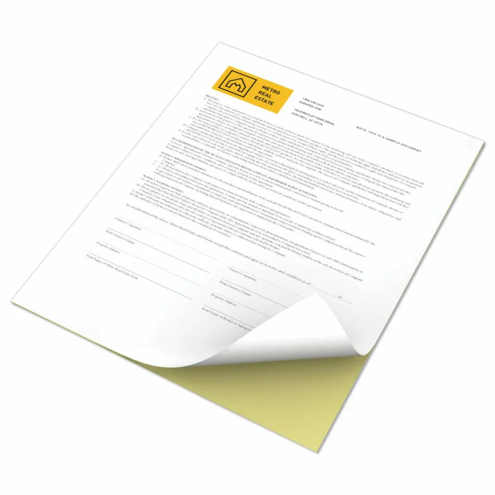 Xerox Revolution Premium Digital Carbonless Laser Paper, White/Canary, Letter (8 1/2" x 11"), 20 Lb, 92 Brightness, 250 Set/Ream, 10 Reams, 2500 Total