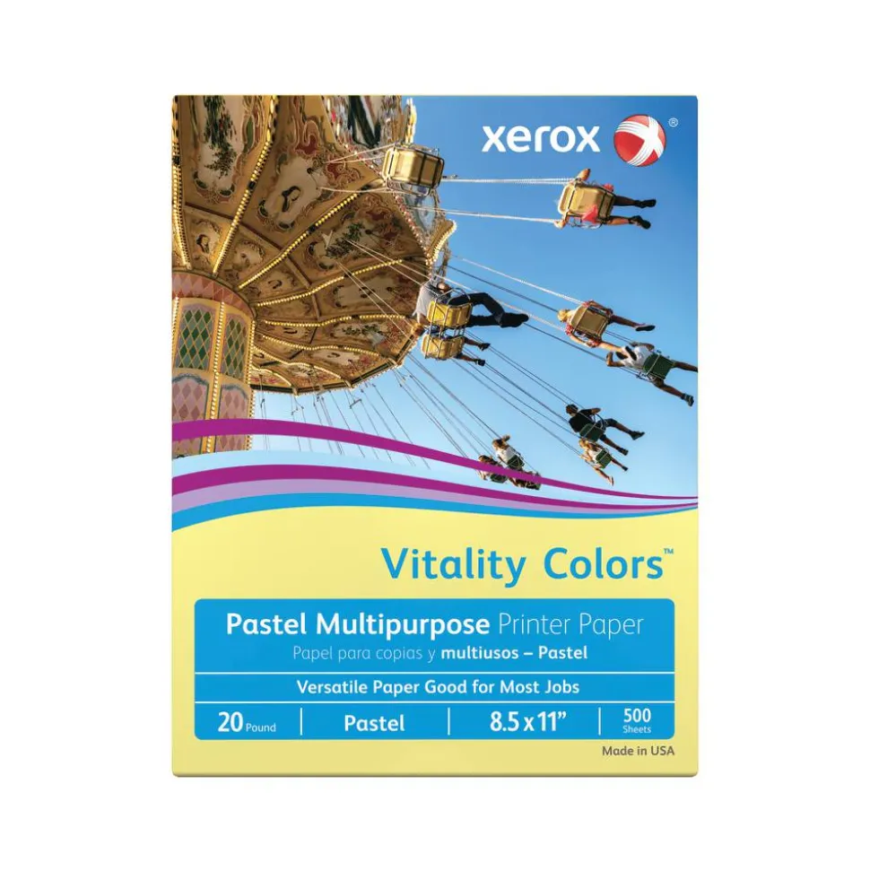 Xerox Vitality Colors Multi-Use Printer & Copy Paper, 1 Ream, Yellow, Letter (8.5" x 11"), 500 Sheets Per Ream, 20 Lb, 30% Recycled