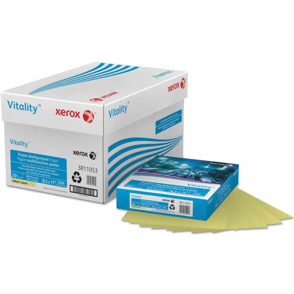 Xerox Vitality Colors Multi-Use Printer & Copy Paper, 1 Ream, Yellow, Letter (8.5" x 11"), 500 Sheets Per Ream, 20 Lb, 30% Recycled