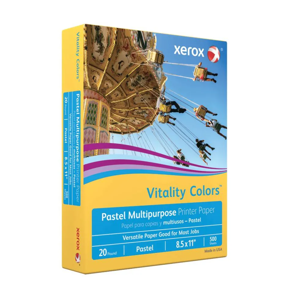 Xerox Vitality Colors Multi-Use Printer & Copy Paper, 1 Ream, Goldenrod, Letter (8.5" x 11"), 500 Sheets Per Ream, 20 Lb, 30% Recycled