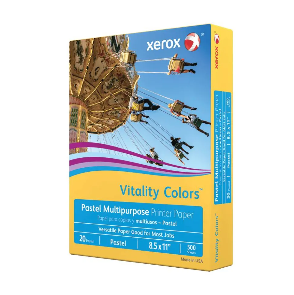 Xerox Vitality Colors Multi-Use Printer & Copy Paper, 1 Ream, Goldenrod, Letter (8.5" x 11"), 500 Sheets Per Ream, 20 Lb, 30% Recycled