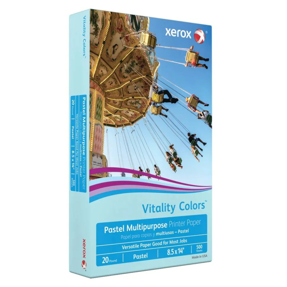 Xerox Vitality Colors Multi-Use Printer & Copy Paper, 1 Ream, Blue, Legal (8.5" x 14"), 500 Sheets Per Ream, 20 Lb, 30% Recycled