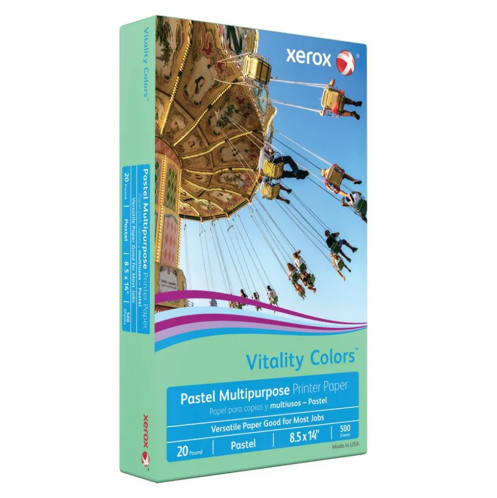 Xerox Vitality Colors Multi-Use Printer & Copy Paper, 1 Ream, Green, Legal (8.5" x 14"), 500 Sheets Per Ream, 20 Lb, 30% Recycled