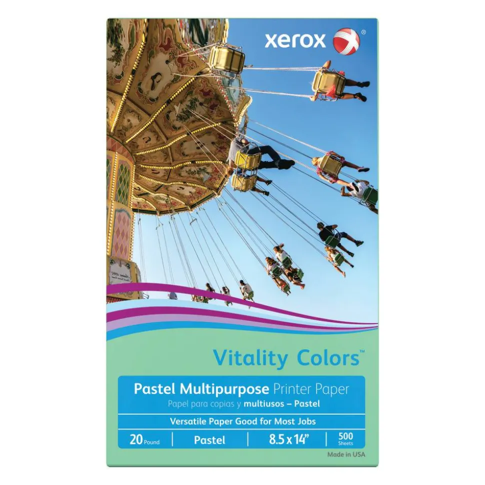 Xerox Vitality Colors Multi-Use Printer & Copy Paper, 1 Ream, Green, Legal (8.5" x 14"), 500 Sheets Per Ream, 20 Lb, 30% Recycled