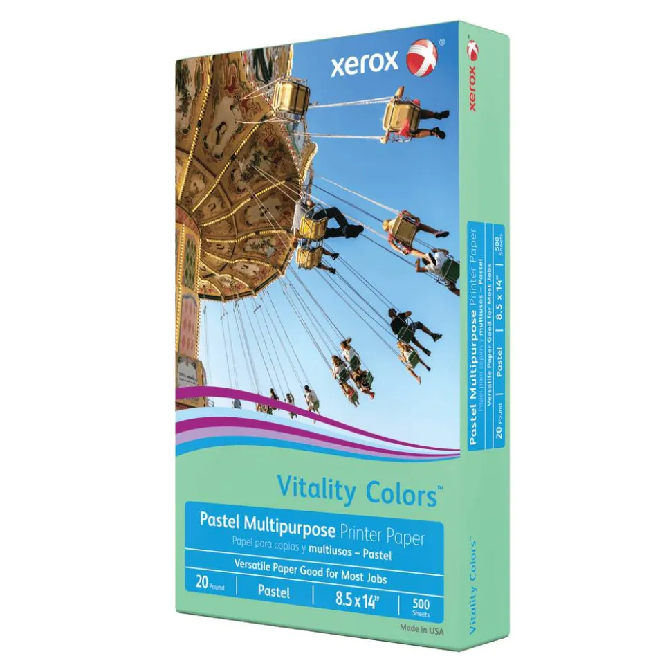 Xerox Vitality Colors Multi-Use Printer & Copy Paper, 1 Ream, Green, Legal (8.5" x 14"), 500 Sheets Per Ream, 20 Lb, 30% Recycled