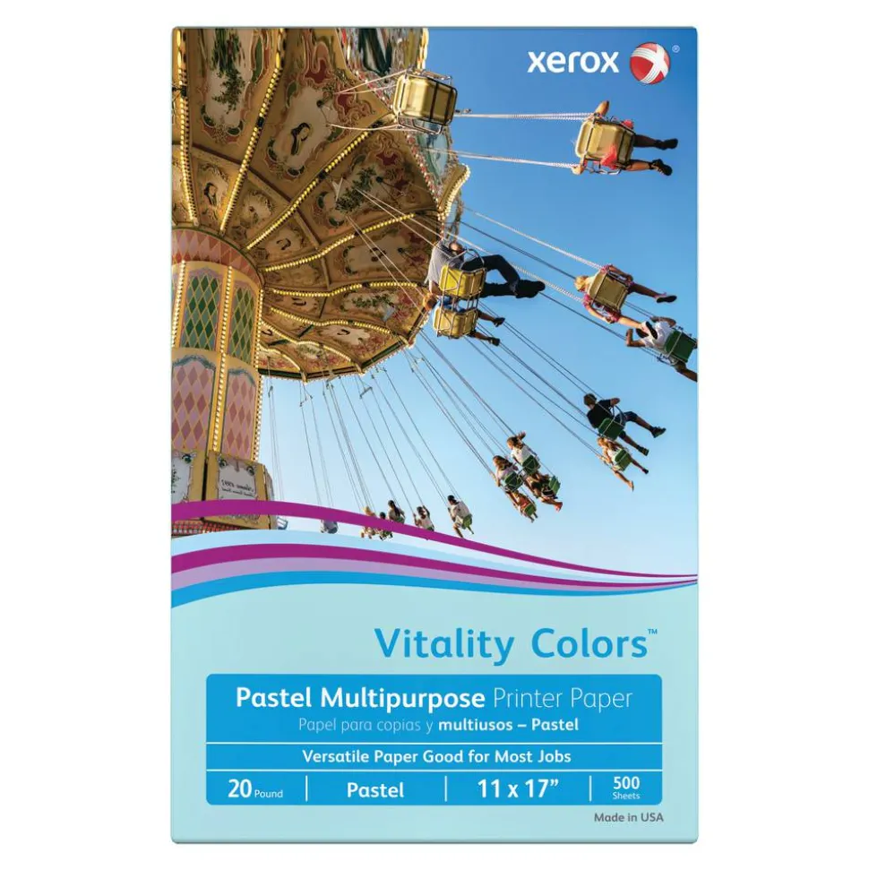 Xerox Vitality Colors Multi-Use Printer & Copy Paper, 1 Ream, Blue, Ledger (11" x 17"), 500 Sheets Per Ream, 20 Lb, 30% Recycled
