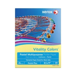 Xerox Vitality Colors Pastel Plus Color Multi-Use Printer & Copy Paper, 1 Ream, Yellow, Letter (8.5" x 11"), 500 Sheets Per Ream, 24 Lb, 30% Recycled
