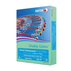 Xerox Vitality Colors Pastel Plus Color Multi-Use Printer & Copy Paper, 1 Ream, Green, Letter (8.5" x 11"), 500 Sheets Per Ream, 24 Lb, 30% Recycled