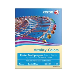 Xerox Vitality Colors Pastel Plus Color Multi-Use Printer & Copy Paper, 1 Ream, Ivory, Letter (8.5" x 11"), 500 Sheets Per Ream, 24 Lb, 30% Recycled