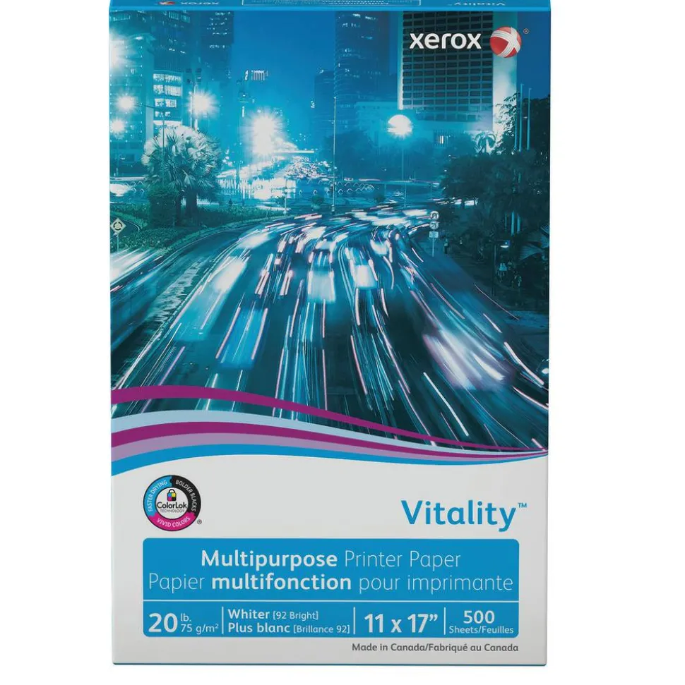 Xerox Vitality Multi-Use Printer & Copy Paper, White, Ledger (11" x 17"), 500 Sheets Per Ream, 20 Lb, 92 Brightness, FSC Certified
