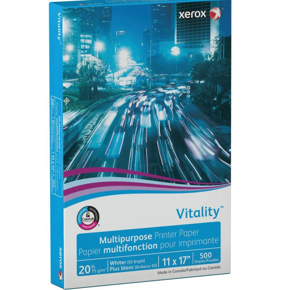 Xerox Vitality Multi-Use Printer & Copy Paper, White, Ledger (11" x 17"), 500 Sheets Per Ream, 20 Lb, 92 Brightness, FSC Certified