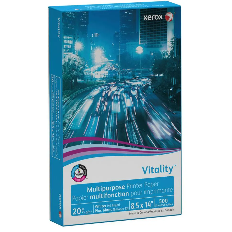 Xerox Vitality Multi-Use Printer & Copy Paper, White, Legal (8.5" x 14"), 500 Sheets Per Ream, 20 Lb, 92 Brightness, FSC Certified