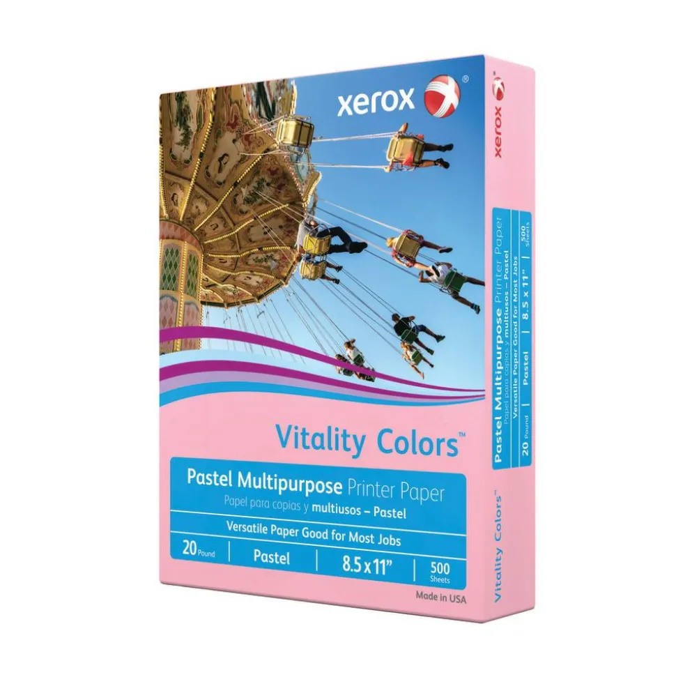Xerox Vitality Pastel Color Multi-Use Printer & Copy Paper, 10 Reams, Pink, Letter Size, 5000 Sheets Per Case, 20 Lb, 30% Recycled - 3R11052-CT