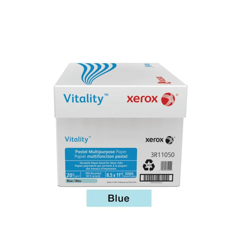 Xerox Vitality Pastel Color Multi-Use Printer & Copy Paper, 10 Reams, Blue, Letter Size, 5000 Sheets Per Case, 20 Lb, 30% Recycled - 3R11050-CT