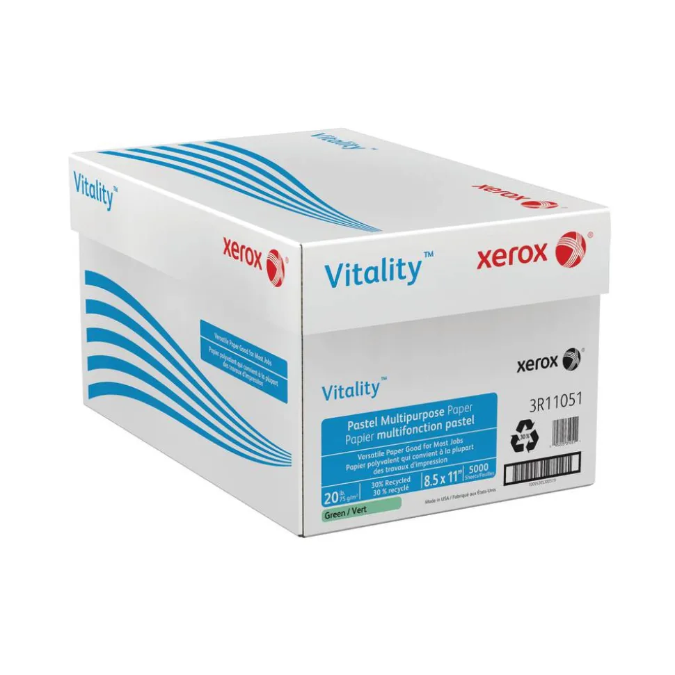 Xerox Vitality Pastel Color Multi-Use Printer & Copy Paper, 10 Reams, Green, Letter Size, 5000 Sheets Per Case, 20 Lb, 30% Recycled - 3R11051-CT